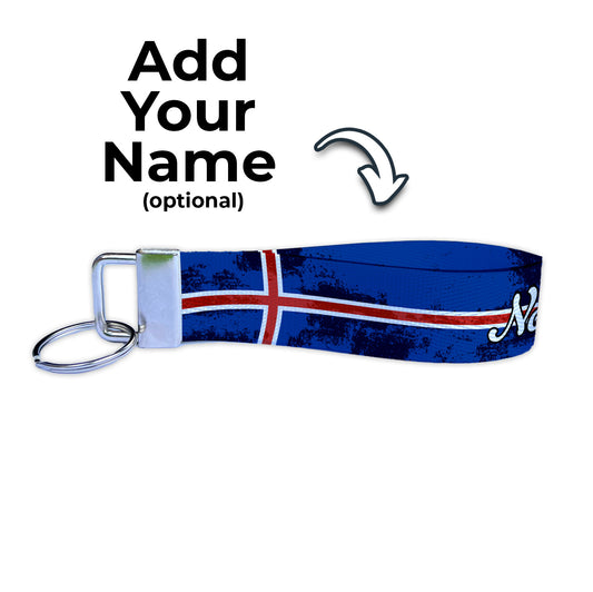 Iceland Artistic Flag Ryan's Version Personalized Name Nylon Key Fob - Custom Wristlet Keychain