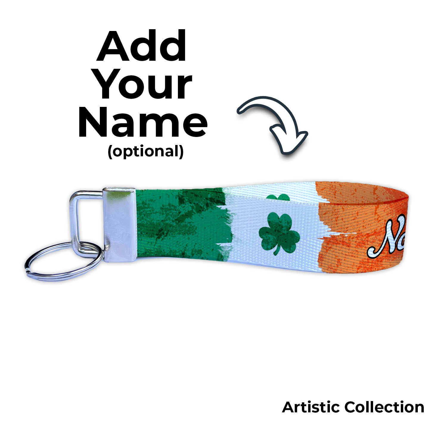 Irish Shamrock Artistic Flag Ryan's Version Personalized Name Nylon Key Fob - Custom Wristlet Keychain