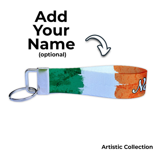 Irish Artistic Flag Ryan's Version Personalized Name Nylon Key Fob - Custom Wristlet Keychain
