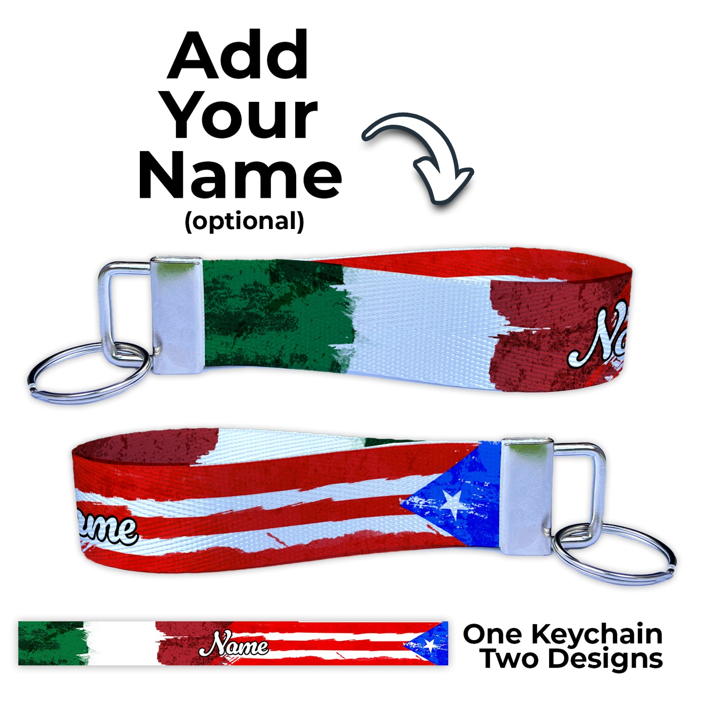 Italian Puerto Rican Artistic Flag Ryan's Version Personalized Name Nylon Key Fob - Custom Wristlet Keychain