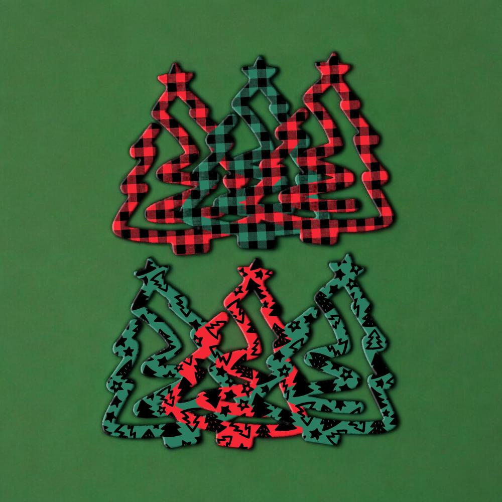 Jumbo Christmas Tree Shape Paper Clips - Holiday Pattern Colored Acrylic Bookmarks - Set of 6