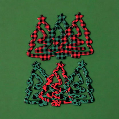 Jumbo Christmas Tree Shape Paper Clips - Holiday Pattern Colored Acrylic Bookmarks - Set of 6