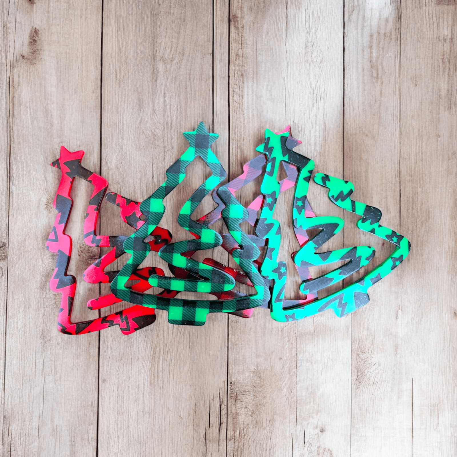 Jumbo Christmas Tree Shape Paper Clips - Holiday Pattern Colored Acrylic Bookmarks - Set of 6