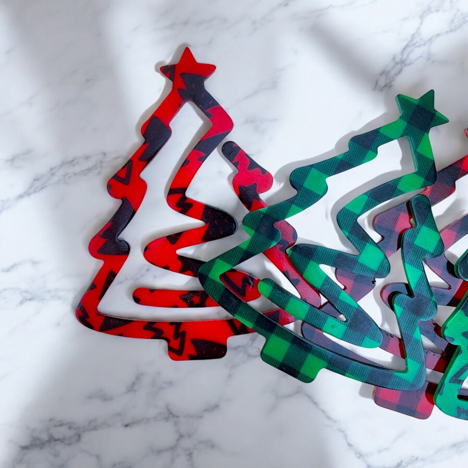 Jumbo Christmas Tree Shape Paper Clips - Holiday Pattern Colored Acrylic Bookmarks - Set of 6