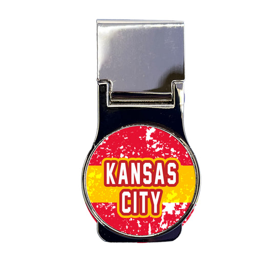 Kansas City Distressed Stripe Red and Yellow Design Metal Money Clip