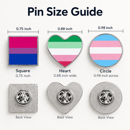 LGBT Pride Flag Pinback Button – Metal Lapel Pin in Circle, Heart or Square