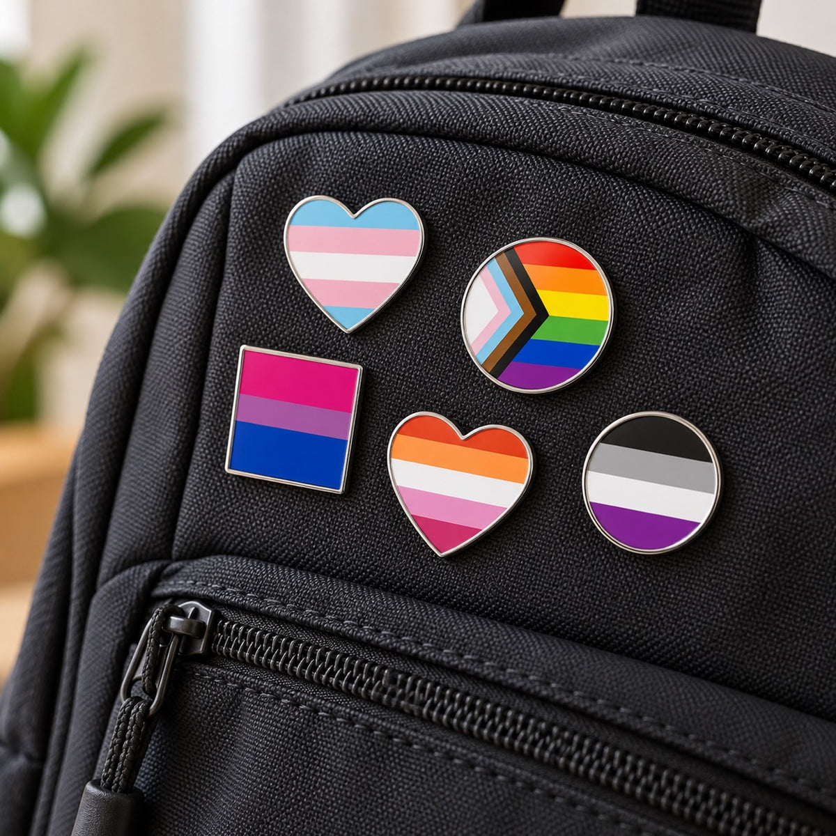LGBT Pride Flag Pinback Button – Metal Lapel Pin in Circle, Heart or Square