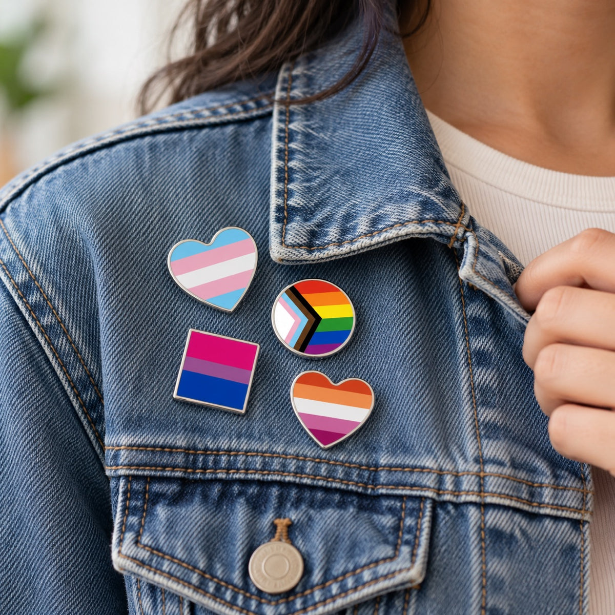 LGBT Pride Flag Pinback Button – Metal Lapel Pin in Circle, Heart or Square