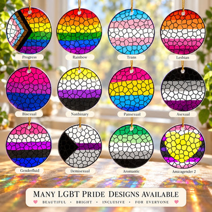 Stained Glass Effect LGBT Pride Flag Ornament – Real Glass Pride Christmas Ornament