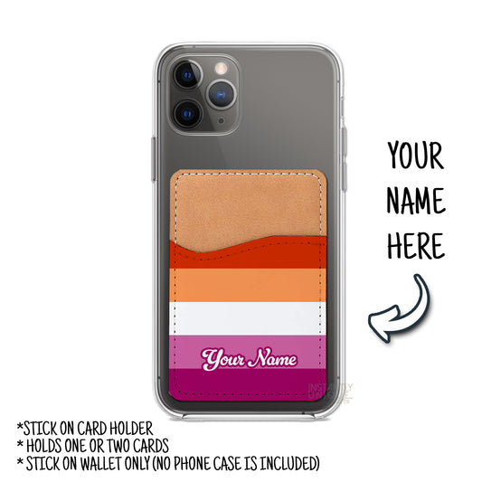 Lesbian Flag Personalized Name Stick On Card Holder - Custom Phone Wallet