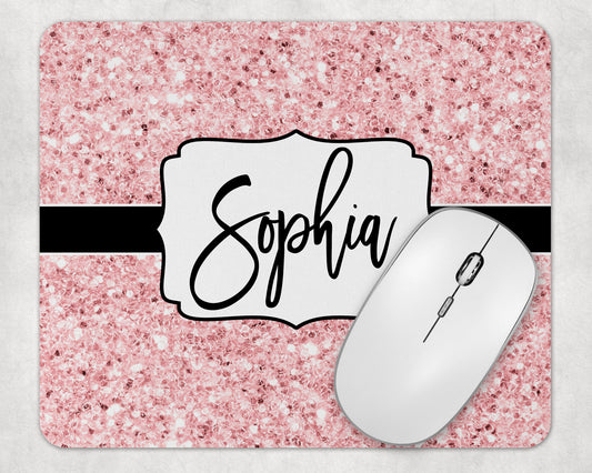 Light Pink Faux Glitter Print Personalized Add Your Name Mouse Pad