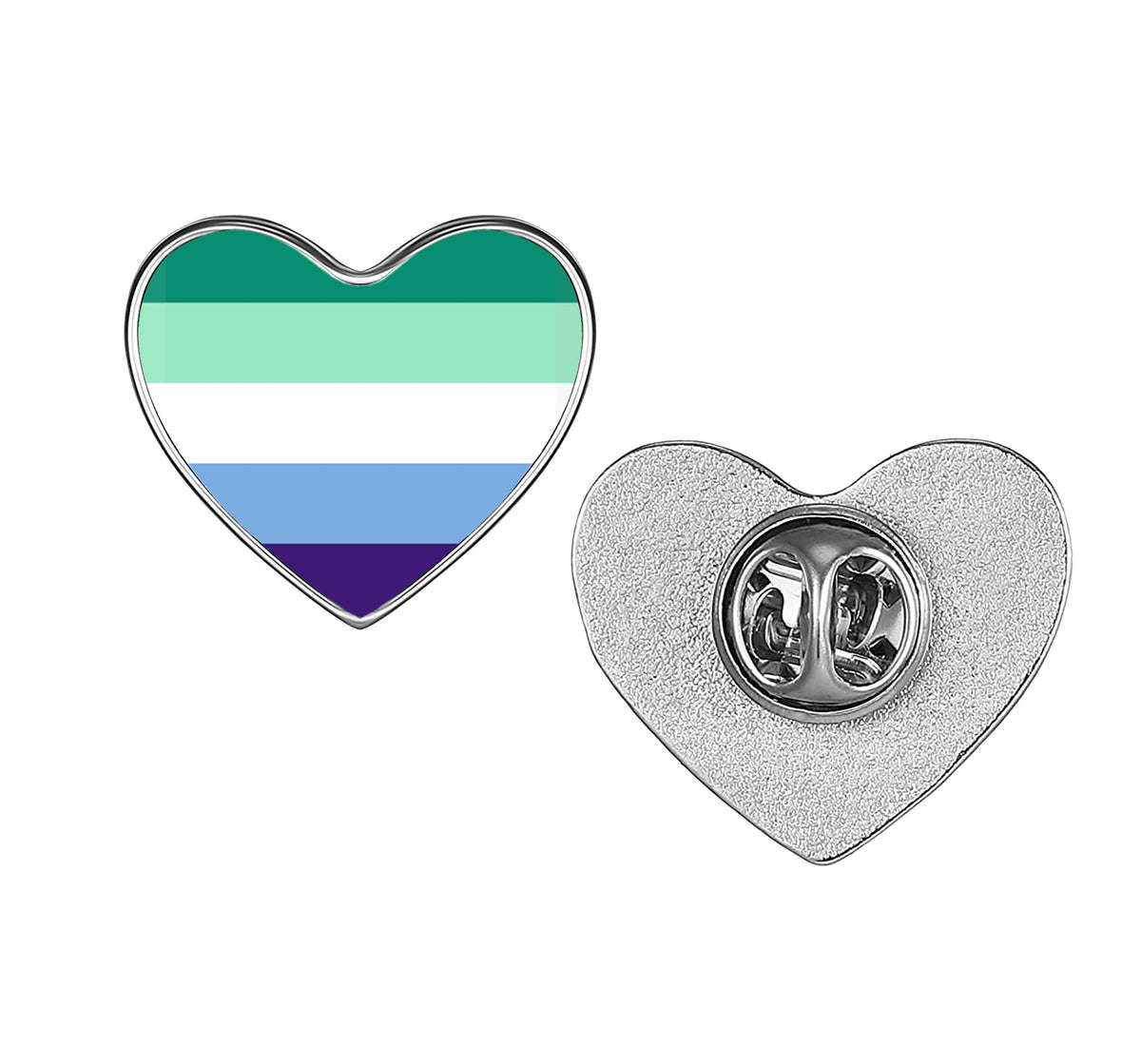 LGBT Pride Flag Pinback Button – Metal Lapel Pin in Circle, Heart or Square