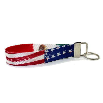 Mexican American Flag Nylon Key Fob - Wristlet Keychain