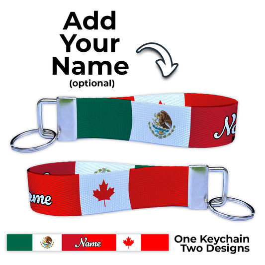 Mexican Canadian Personalized Name Nylon Key Fob - Custom Wristlet Keychain