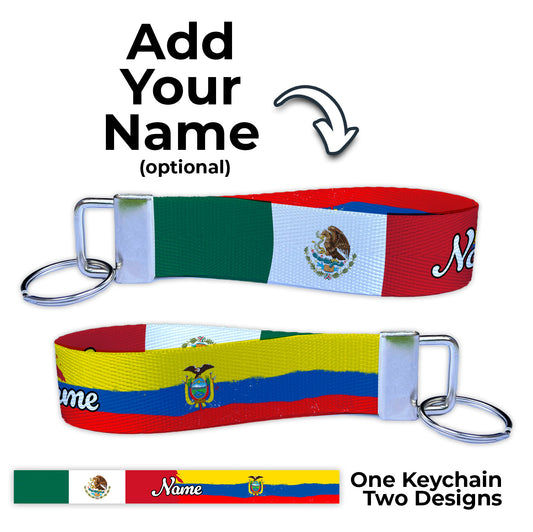 Mexican Ecuadorian Artistic Flag Ryan's Version Personalized Name Nylon Key Fob - Custom Wristlet Keychain