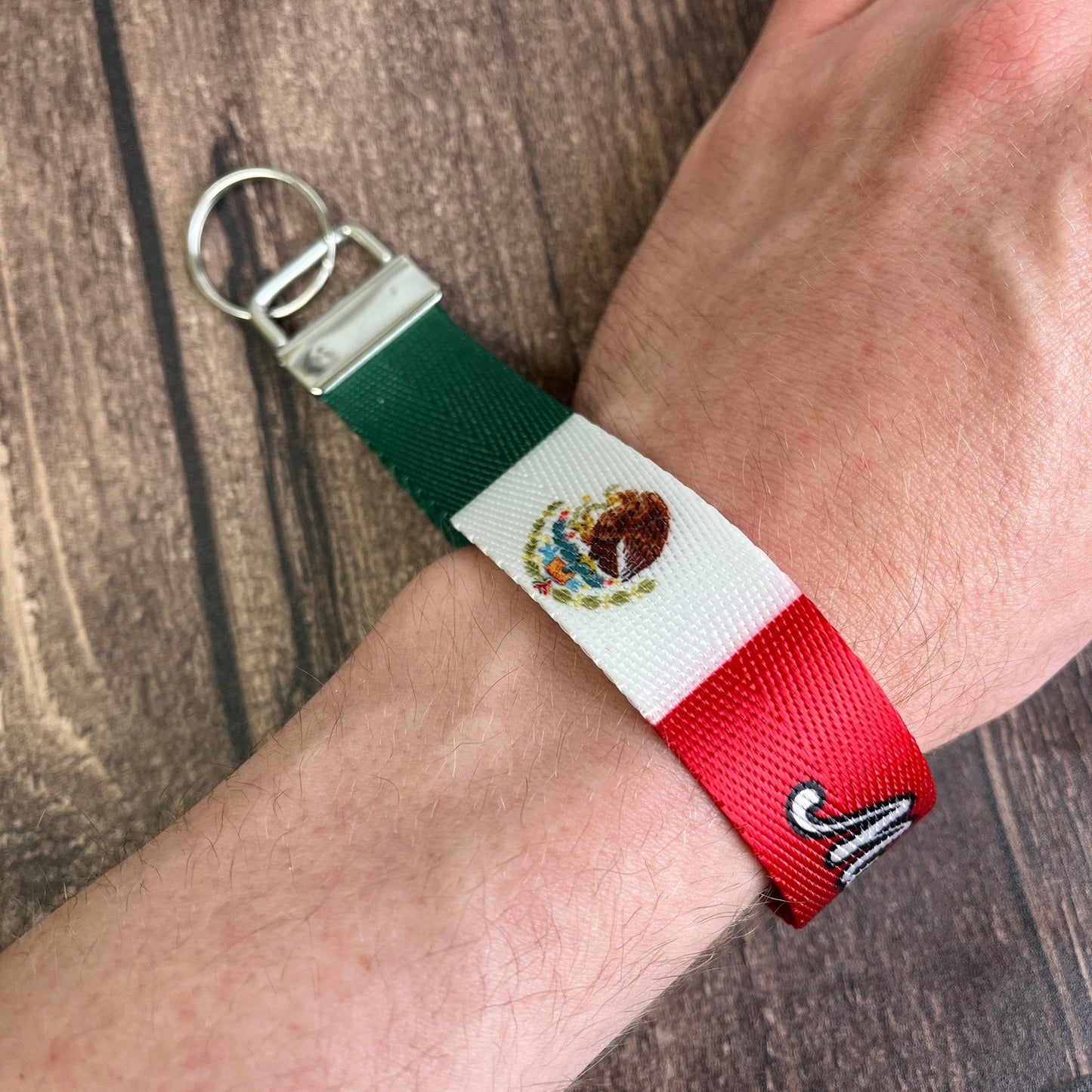 Mexican Flag Personalized Name Nylon Key Fob - Custom Wristlet Keychain