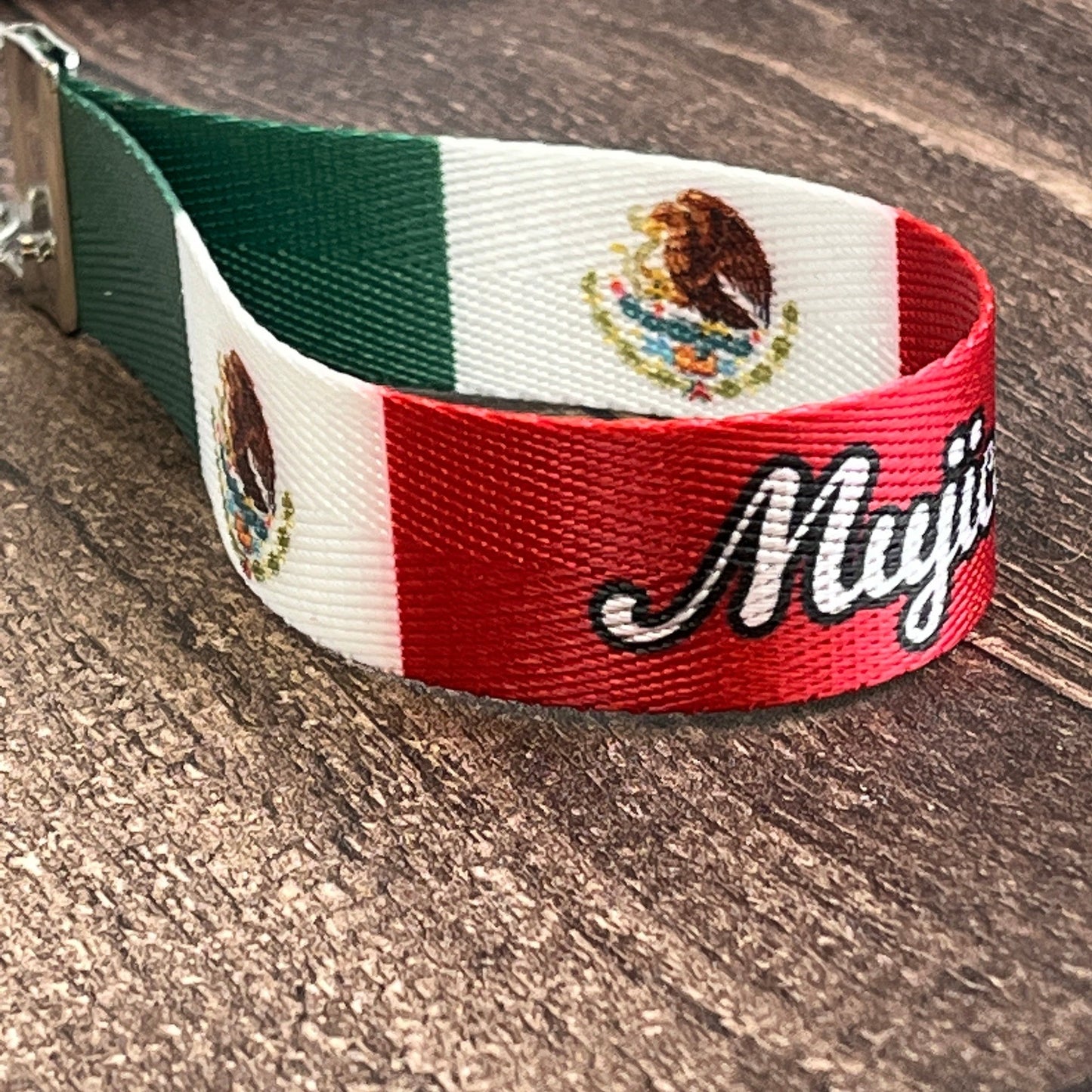 Mexican Flag Personalized Name Nylon Key Fob - Custom Wristlet Keychain