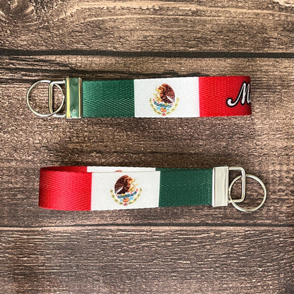 Mexican Flag Personalized Name Nylon Key Fob - Custom Wristlet Keychain