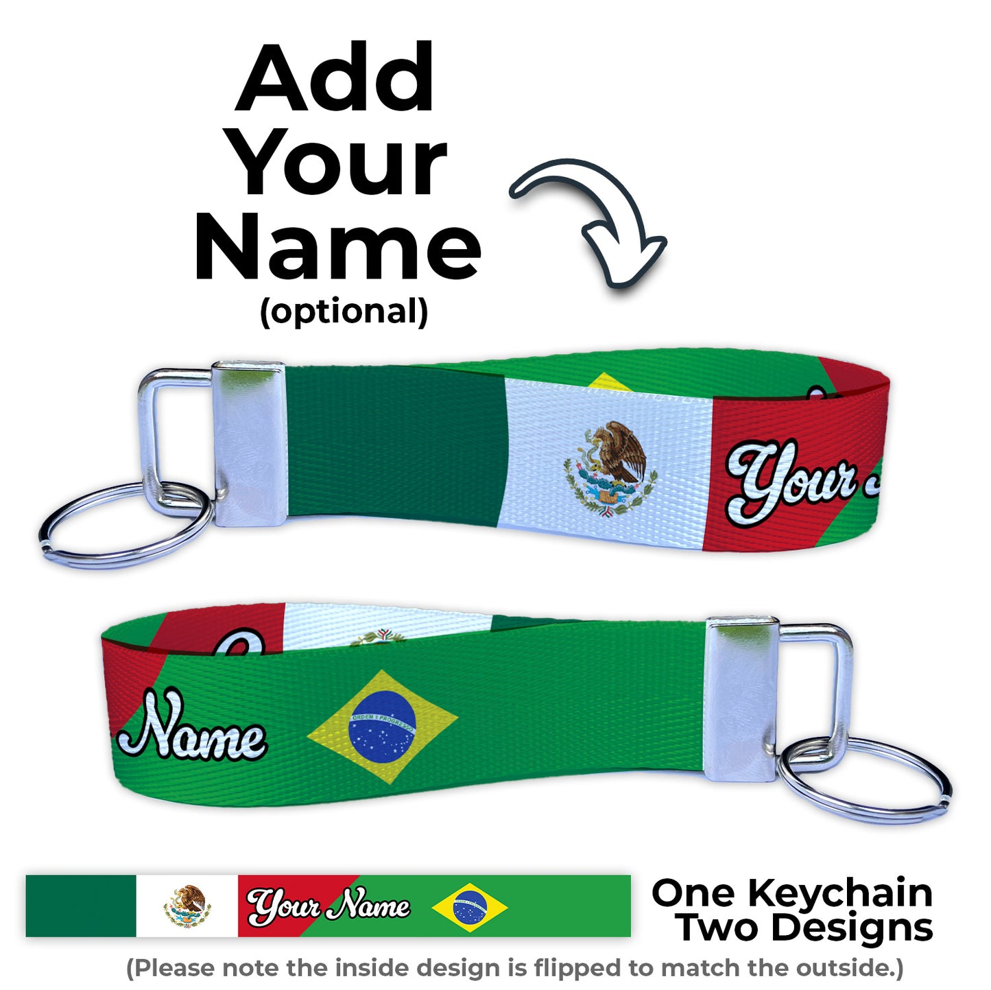 Mexico Brazil Personalizable Name Nylon Key Fob - Custom Wristlet Keychain Personalizable Name Nylon Key Fob - Custom Wristlet Keychain