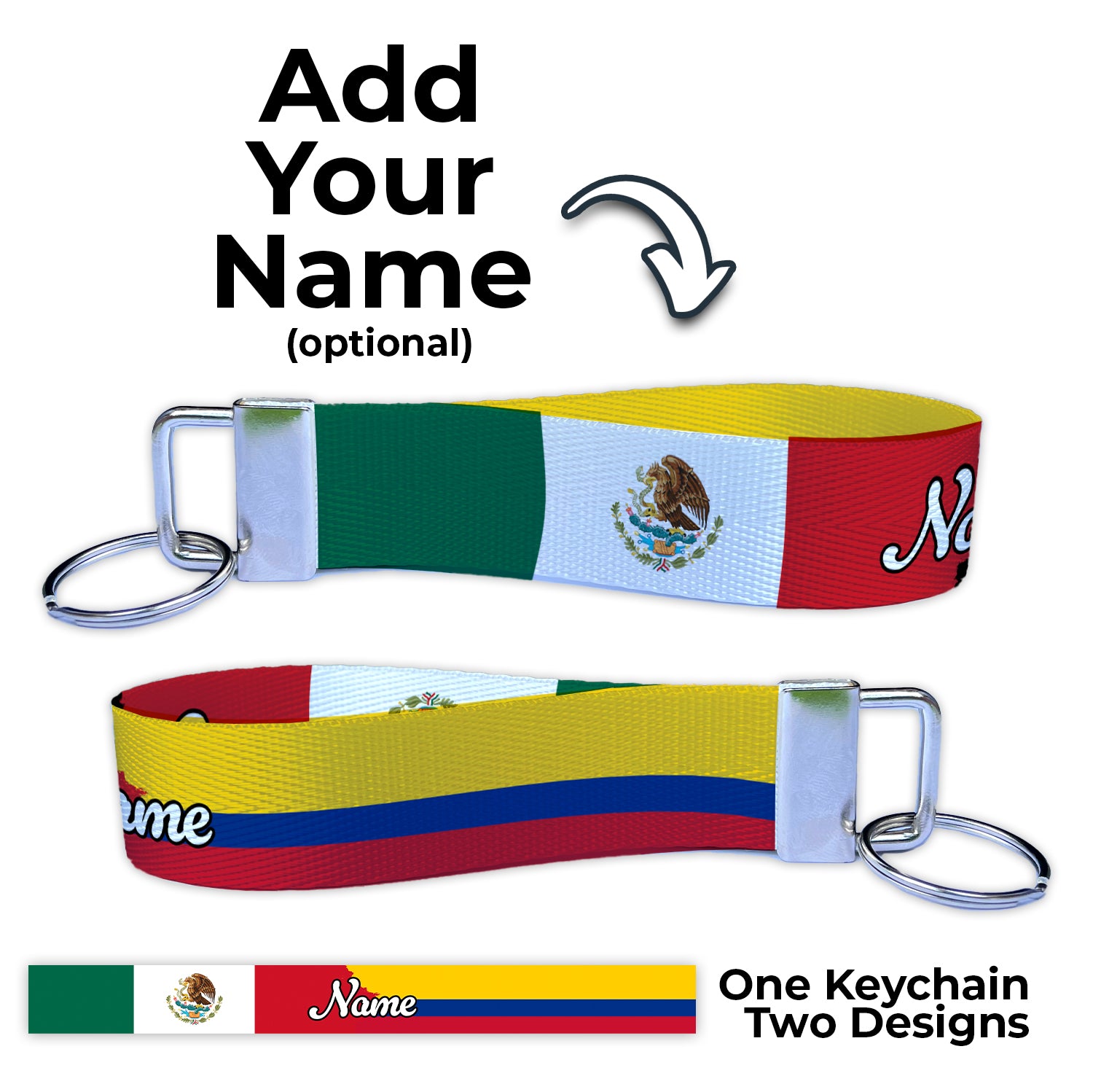Mexican Colombian Personalized Name Nylon Key Fob - Custom Wristlet Keychain