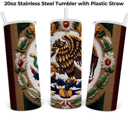 Mexican Faux Embroidered Fabric Look - 20oz Stainless Steel Tumbler with Lid and Straw