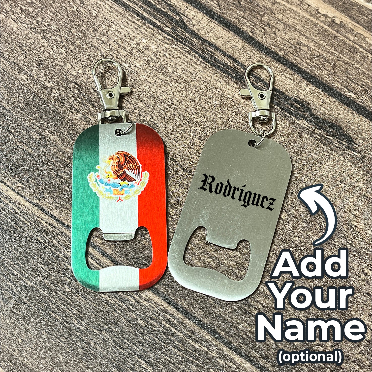Pick Your World Flag Stainless Steel Keychain Bottle Opener - Personalized with Your Name