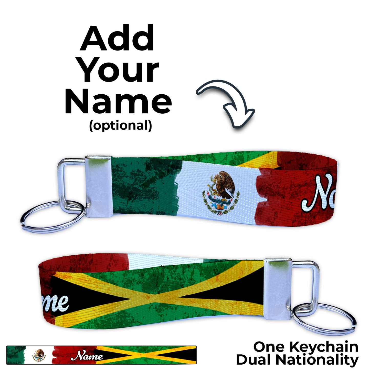 Mexican Jamaican Artistic Ryan's Version Personalized Name Nylon Key Fob - Custom Wristlet Keychain