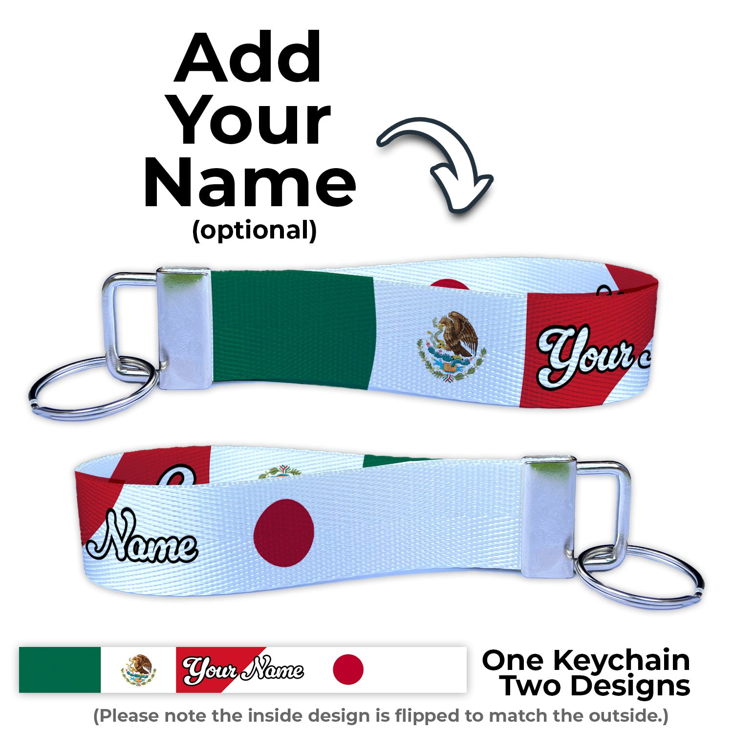 Mexican Japanese Personalizable Name Nylon Key Fob - Custom Wristlet Keychain Personalizable Name Nylon Key Fob - Custom Wristlet Keychain
