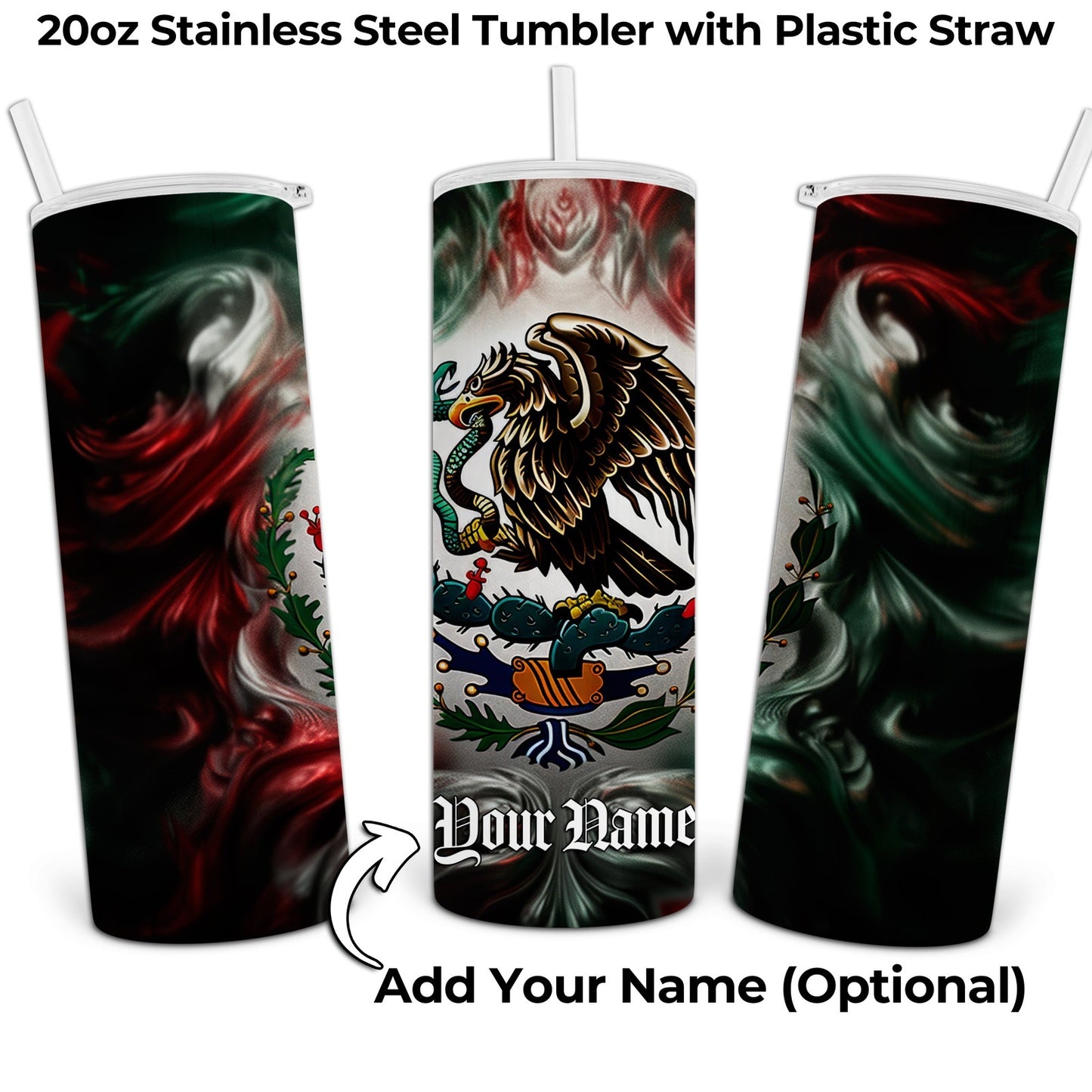 Mexican Swirl Pattern with Your Name optional - 20oz Stainless Steel Tumbler with Lid and Straw