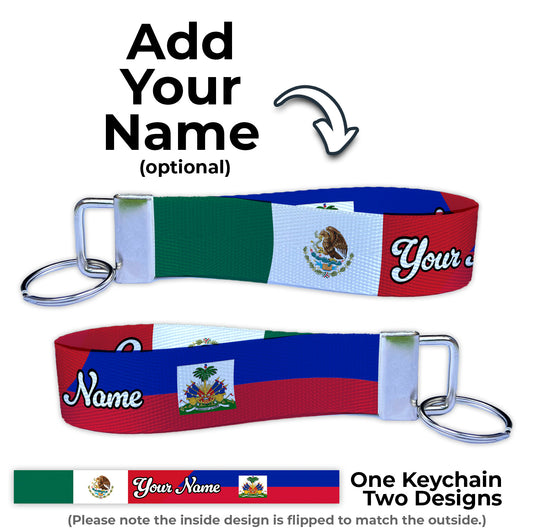 Mexico Haiti Personalizable Name Nylon Key Fob - Custom Wristlet Keychain Personalizable Name Nylon Key Fob - Custom Wristlet Keychain