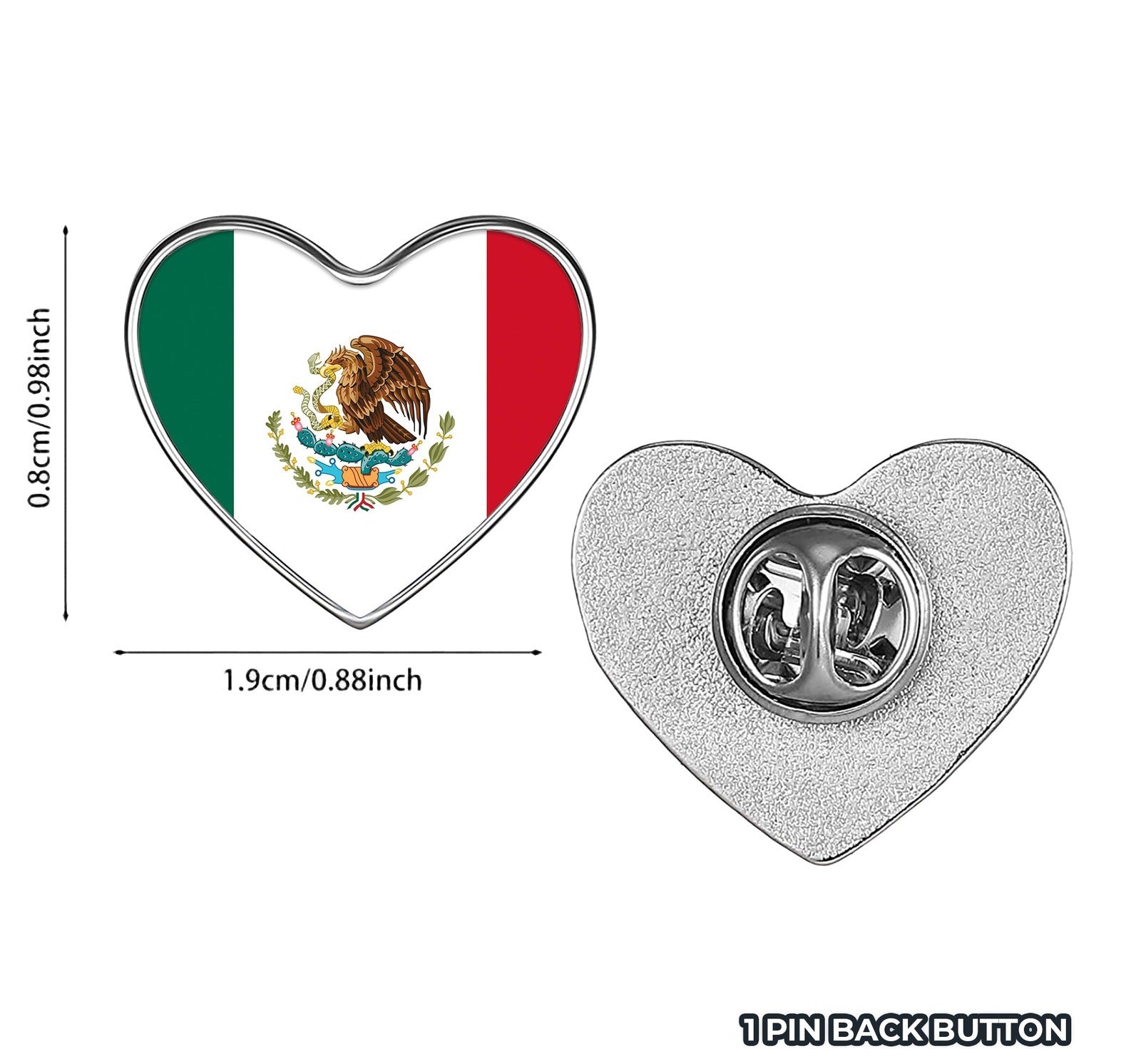 World Flag Metal Heart Pinback Lapel Button - You Pick Your Flag, Many to Choose from!