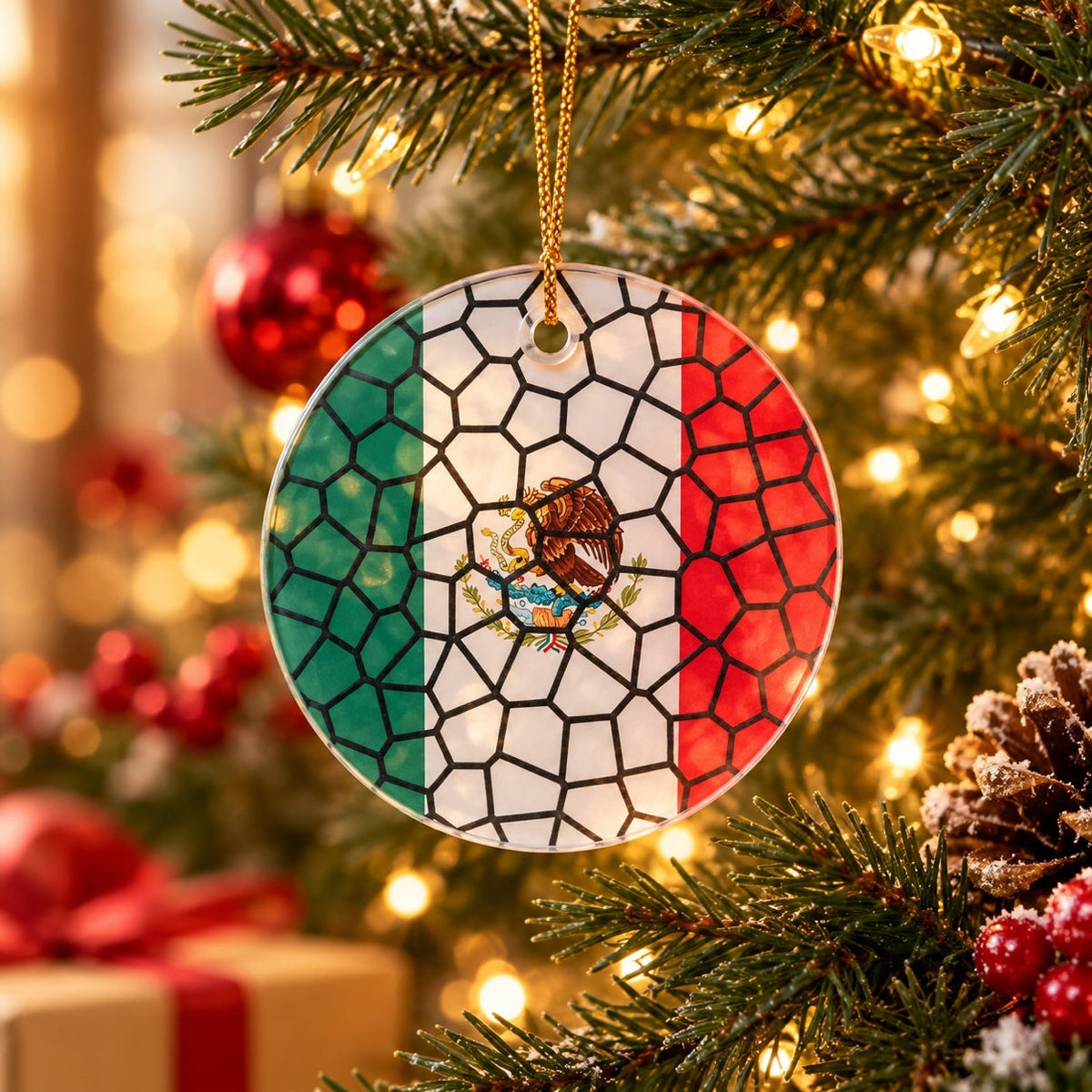 Stained Glass Effect Flag Ornament – Real Glass World Flag Christmas Ornament