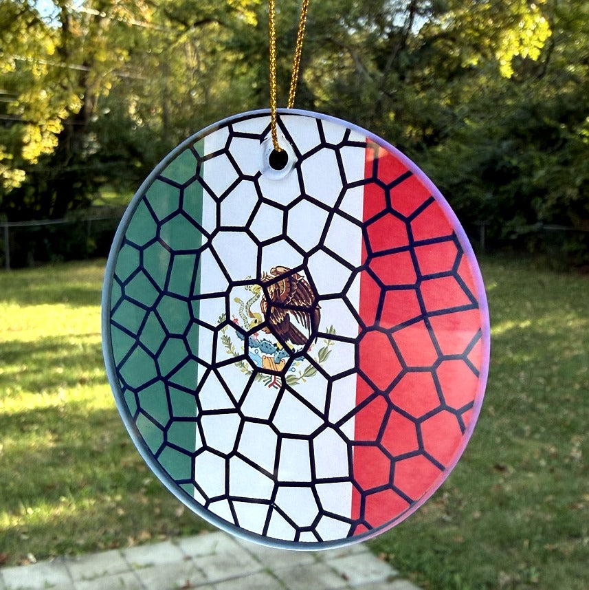 Stained Glass Effect Flag Ornament – Real Glass World Flag Christmas Ornament