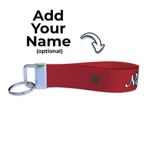Morocco Flag Personalized Name Nylon Key Fob - Custom Wristlet Keychain