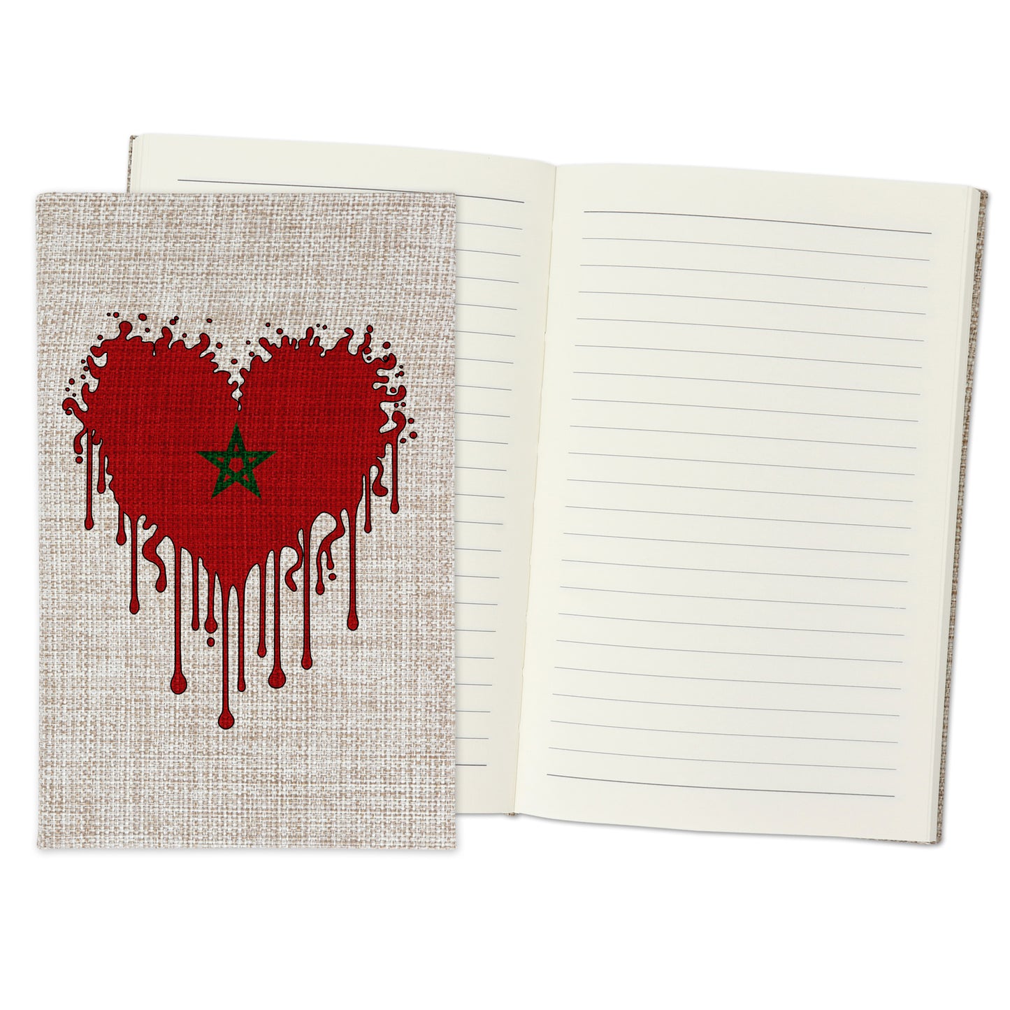 Morocco Dripping Heart Design Burlap Notebook Journal with Lined Pages