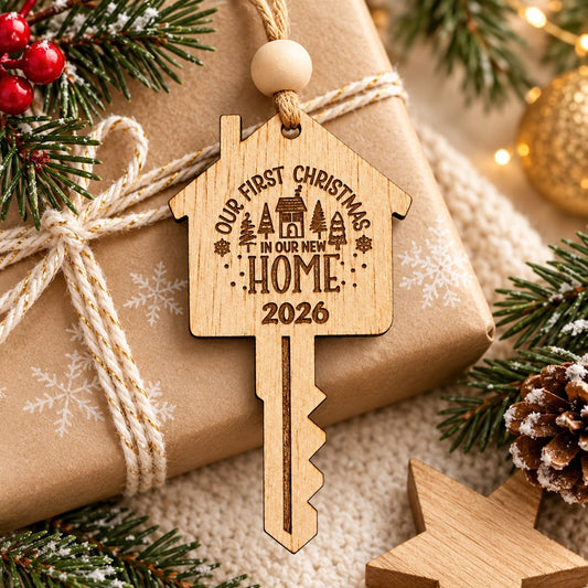 2026 Custom Laser Engraved “Our First Christmas in Our New Home” Wood Ornament – Personalized with Address
