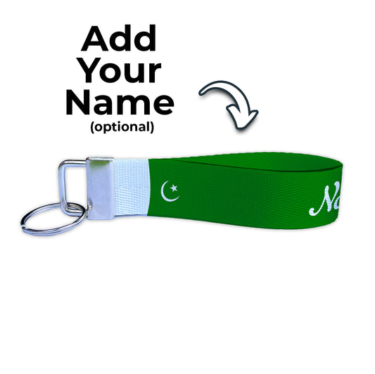 Pakistan Flag Personalized Name Nylon Key Fob - Custom Wristlet Keychain