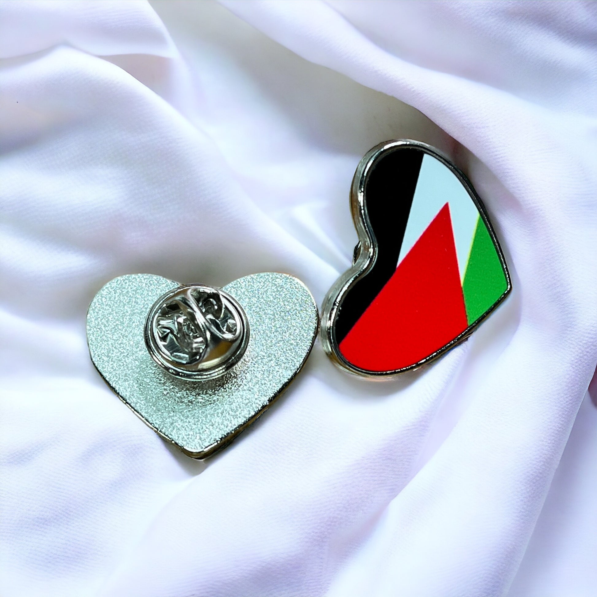Palestine Flag Metal Heart Pinback Lapel Button - Hat Pin - Backpack Pin