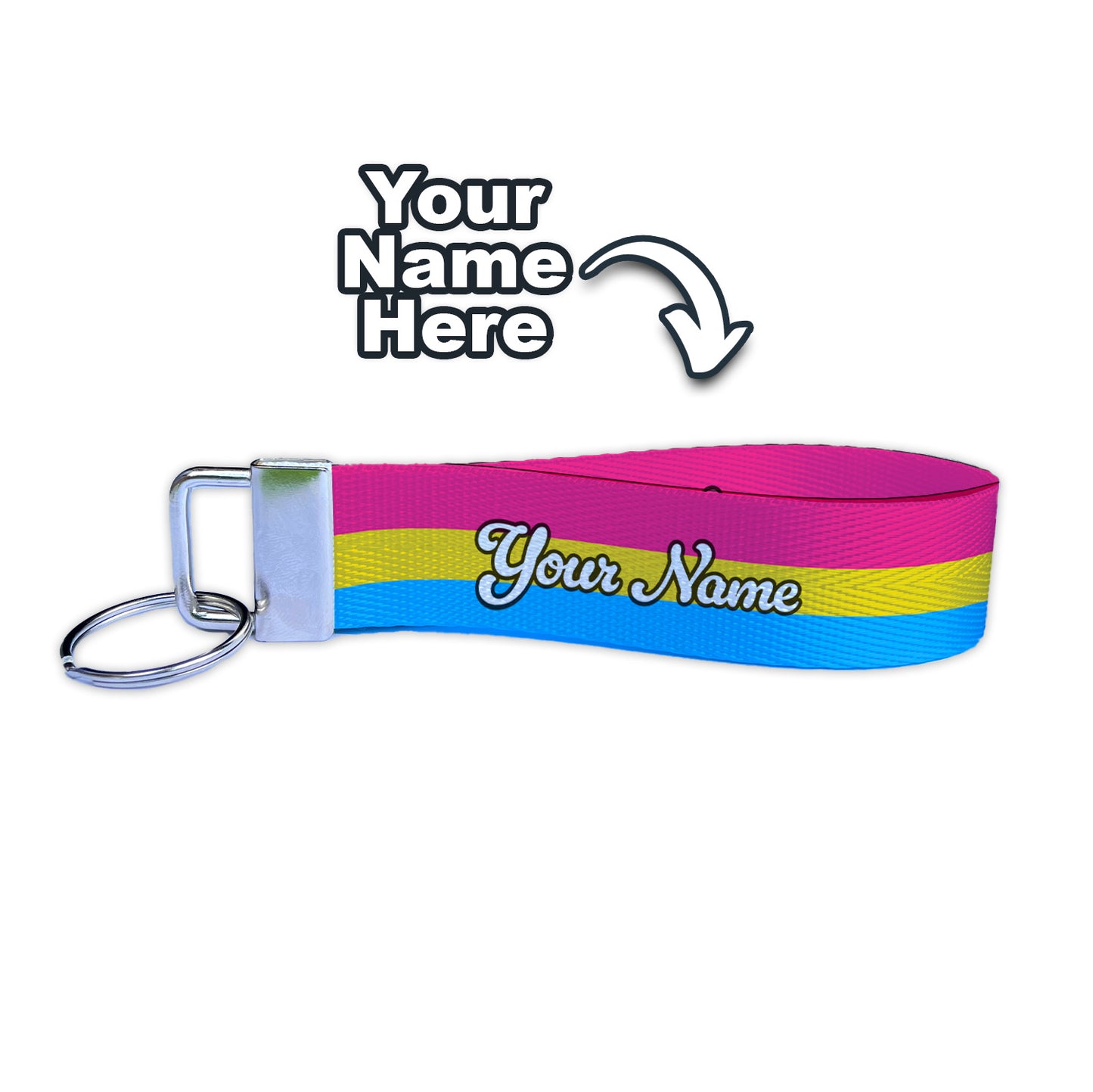 Pansexual Flag Personalized Name Nylon Key Fob - Custom Wristlet Keychain