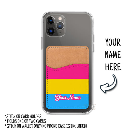 Pansexual Flag Personalized Name Stick On Card Holder - Custom Phone Wallet