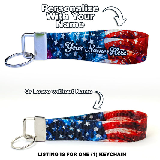 Patriotic American Personalized Name Nylon Key Fob - Wristlet Keychain