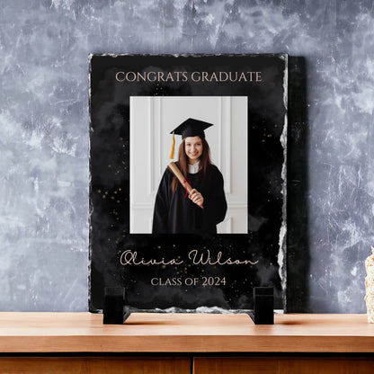 2024 Graduate Elegant Black Custom Photo Slate with Stand
