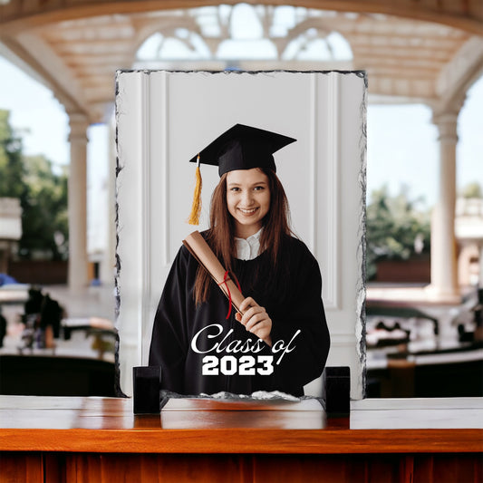 Personalized 2024 Graduation Photo Slate with Stand - Class of 2024 - Custom Graduate Picture Stone Plaque