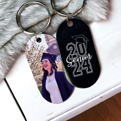 Personalized 2024 Senior Graduation Photo Dog Tag Keychain