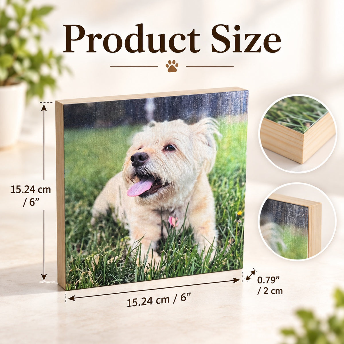 Personalized 6x6 Wood Photo Block - Custom Picture on Natural Wood