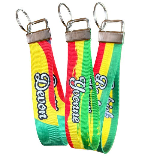 Personalized Abstract Rasta Color Nylon Key Fob Keychain - Rastafari Tag