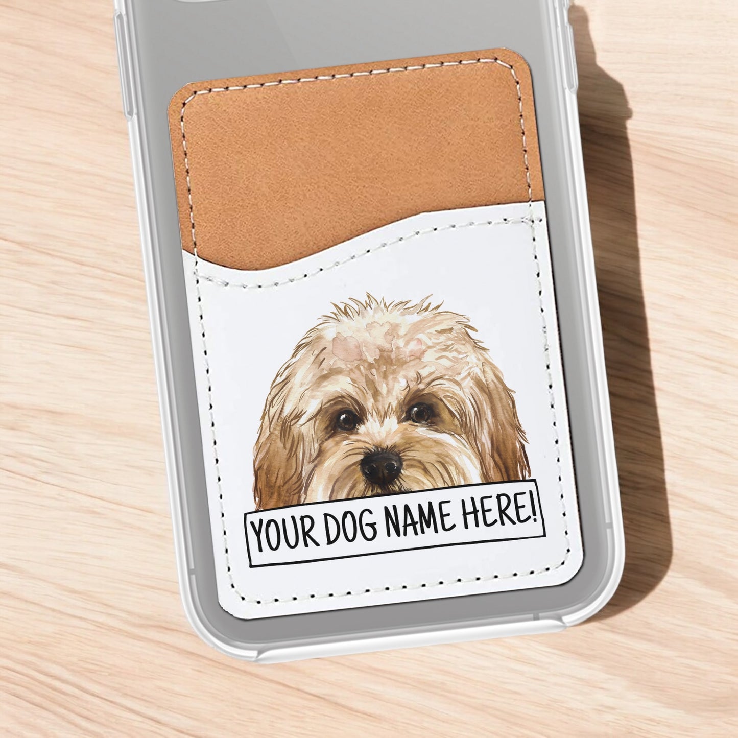 Personalized Add Your Peeking Dog Portrait and Name - Stick On Phone Wallet - Add up to 6 dogs!