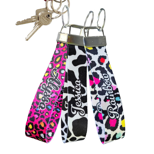 Personalized Animal Print Design Nylon Key Fob - Custom Wristlet Keychain