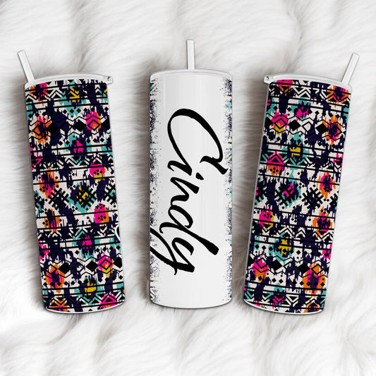 Personalized Aztec Abstract Print Tumbler with Your Name