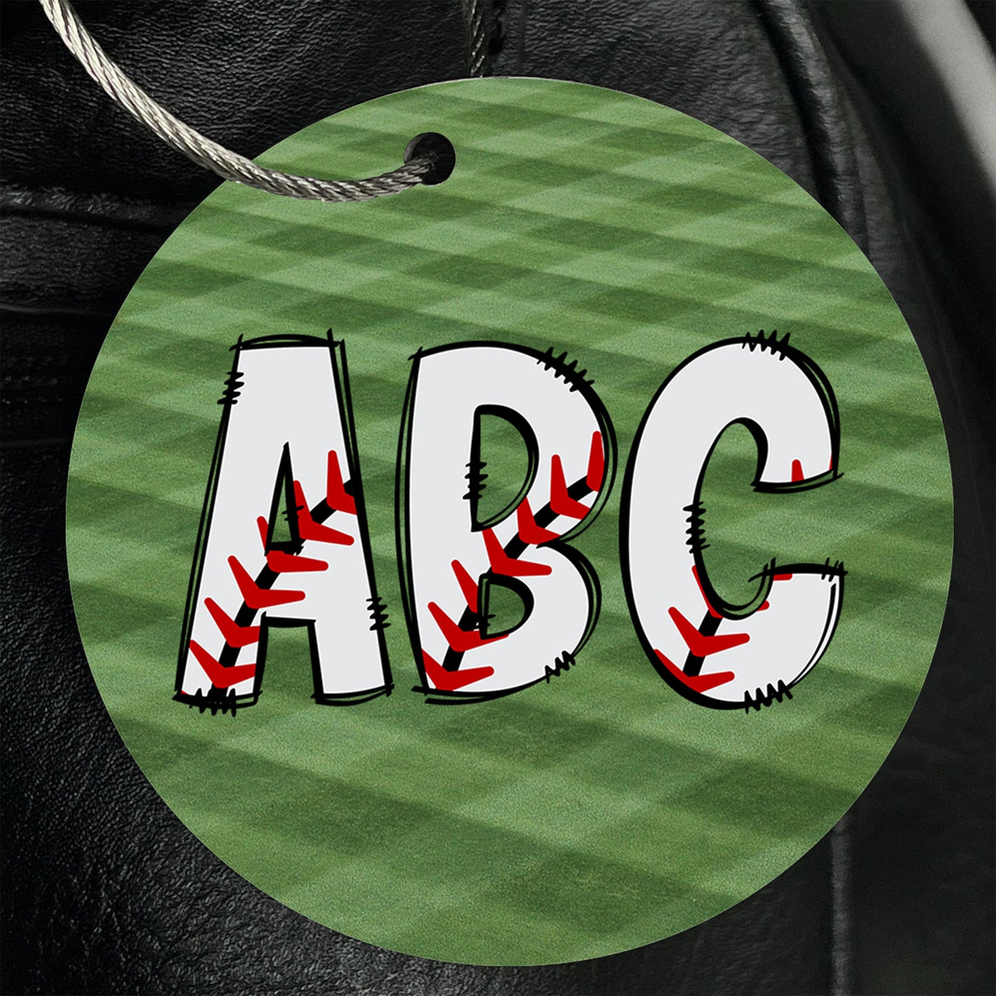 Personalized Baseball Initials Bag Tag - Custom Monogram with Wire Cable